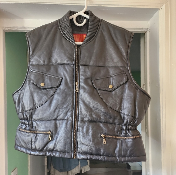 Hudson men's outwear black leather multiple zipper vest - Picture 8 of 8